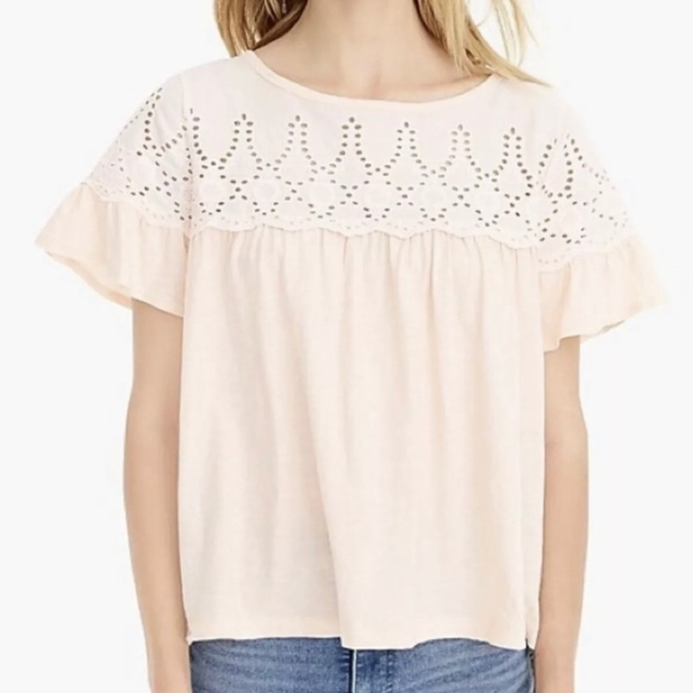 J. Crew Lt Pink Flutter Sleeve Eyelet Babydoll Top XS